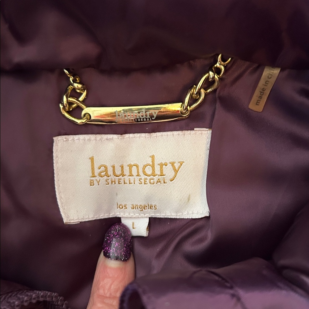 laundry By Shelli Segal Puffer Jacket with Faux Fur Deep Purple & Black - Picture 11 of 13